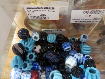 Viking bead reproductions for sale in the Iceland National Museum Gift Shop. (Mostly "Melon beads" in this bin.