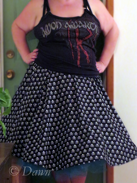 1950s style circle skirt in a skull & crossbones cotton print.