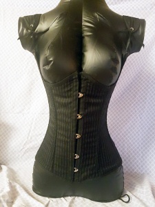 Black pinstripe underbust corset with straps for sale
