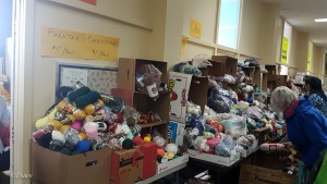 One of the many piles of yarn at the 2018 Grandmother's charity Fabric Sale