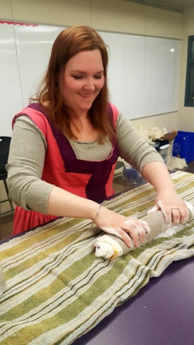 Students in the Wet Felting class working on their projects.