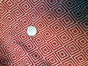 Red and White Diamond Twill Fabric - Quarter for scale of the weave