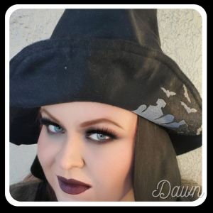Black wool embroidered deerstalker witch hat